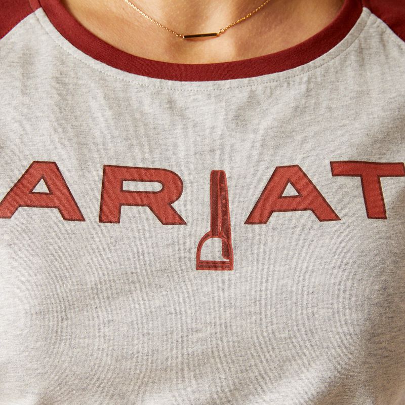 Heather Grey/Fired Brick Ariat Stirrup Leather I T-Shirt | 48ZAPCHYL