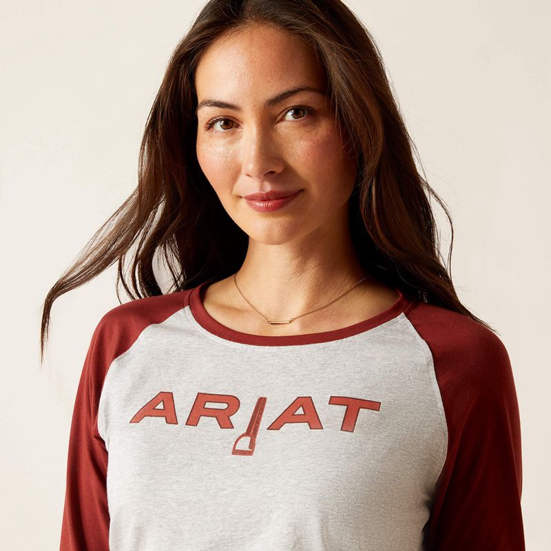 Heather Grey/Fired Brick Ariat Stirrup Leather I T-Shirt | 48ZAPCHYL