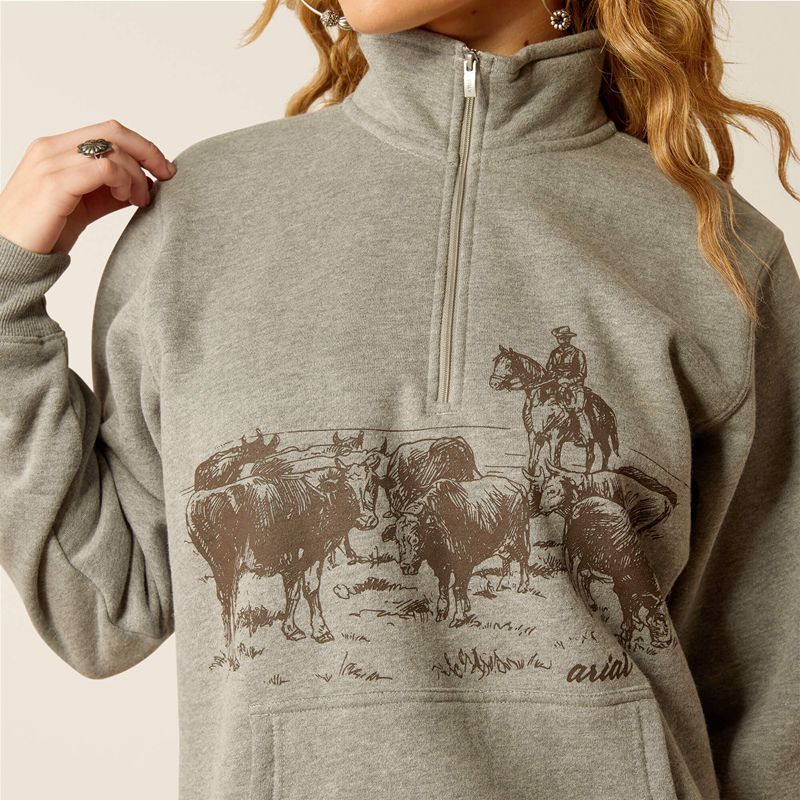 Heather Grey Ariat 1/2 Zip Sweatshirt | 61VJDWYIE