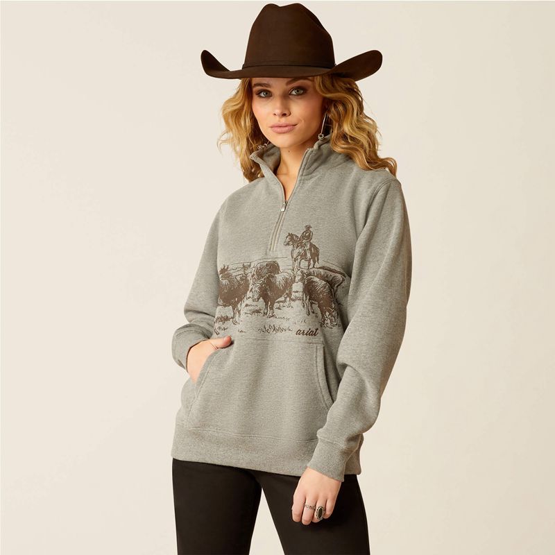 Heather Grey Ariat 1/2 Zip Sweatshirt | 61VJDWYIE