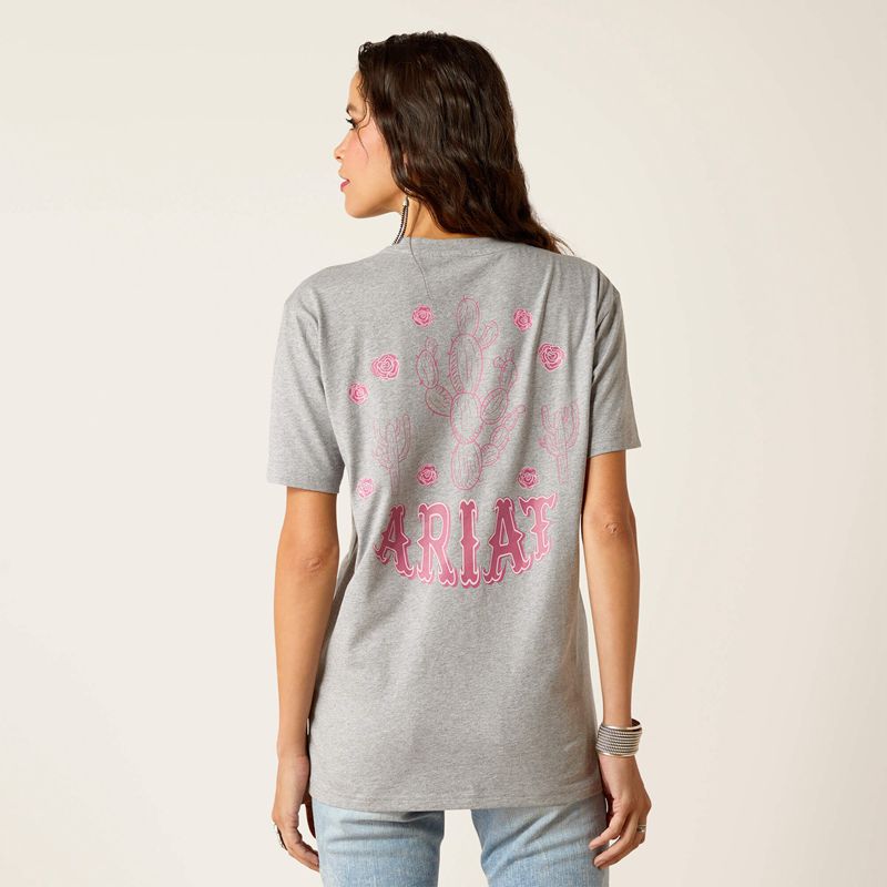 Heather Grey Ariat Cactus Rose T-Shirt | 29RVTNSAD