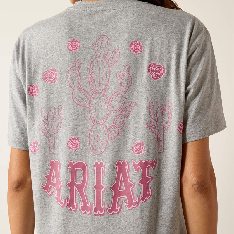 Heather Grey Ariat Cactus Rose T-Shirt | 29RVTNSAD