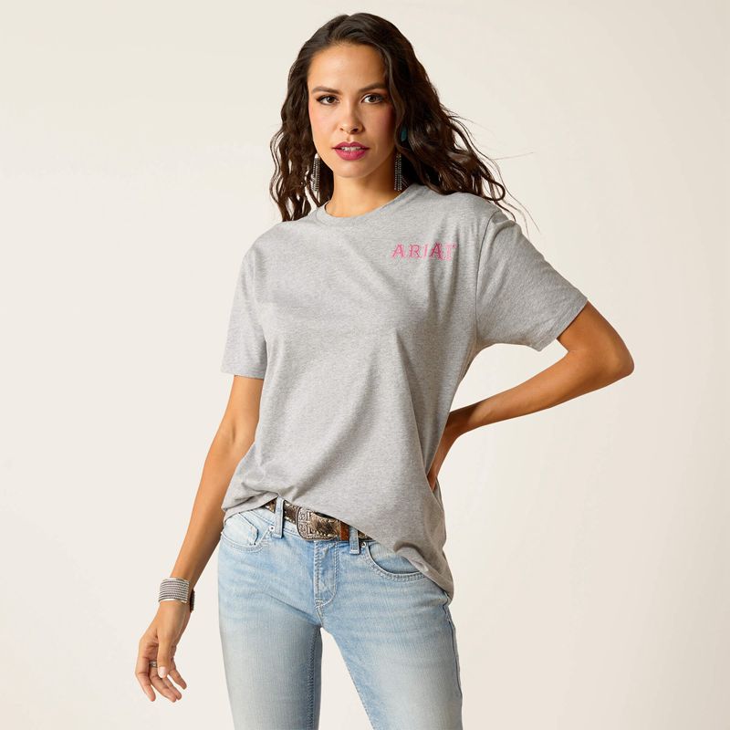 Heather Grey Ariat Cactus Rose T-Shirt | 29RVTNSAD