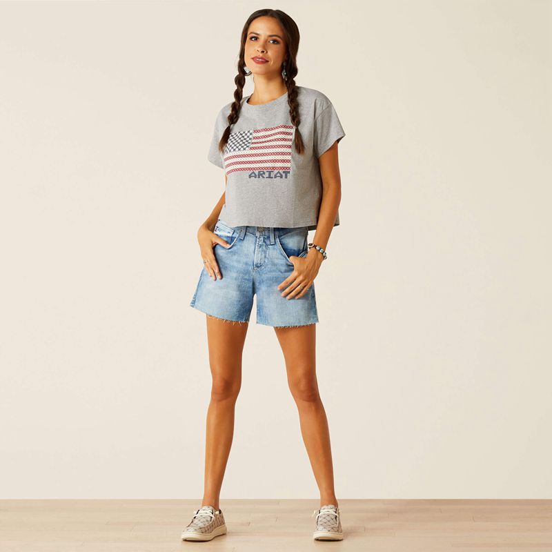 Heather Grey Ariat Homespun Flag T-Shirt | 81GVNPWQL