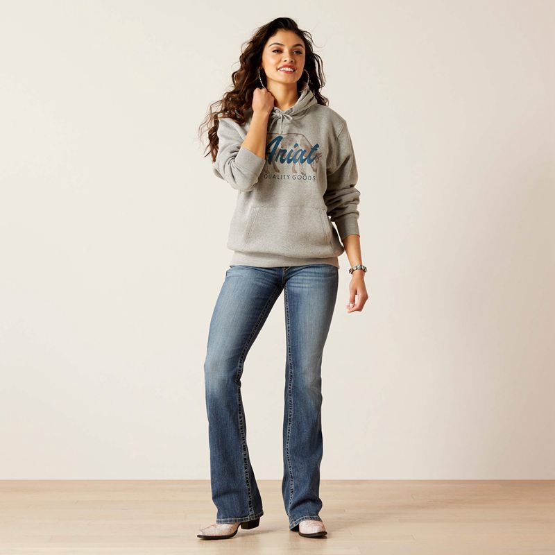 Heather Grey Ariat Real Grazing Hoodie | 84AVKDTFZ