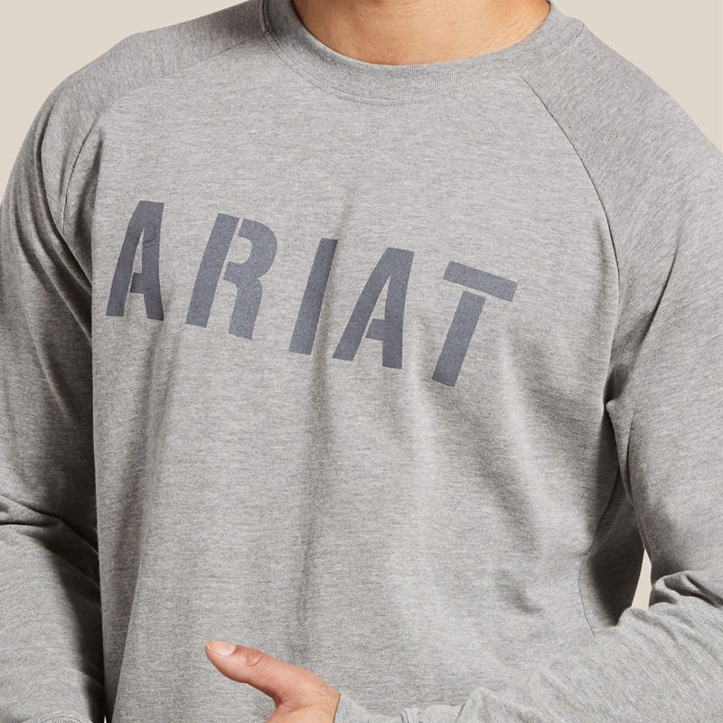 Heather Grey Ariat Rebar Cotton Strong Block T-Shirt | 76KHSVGBM