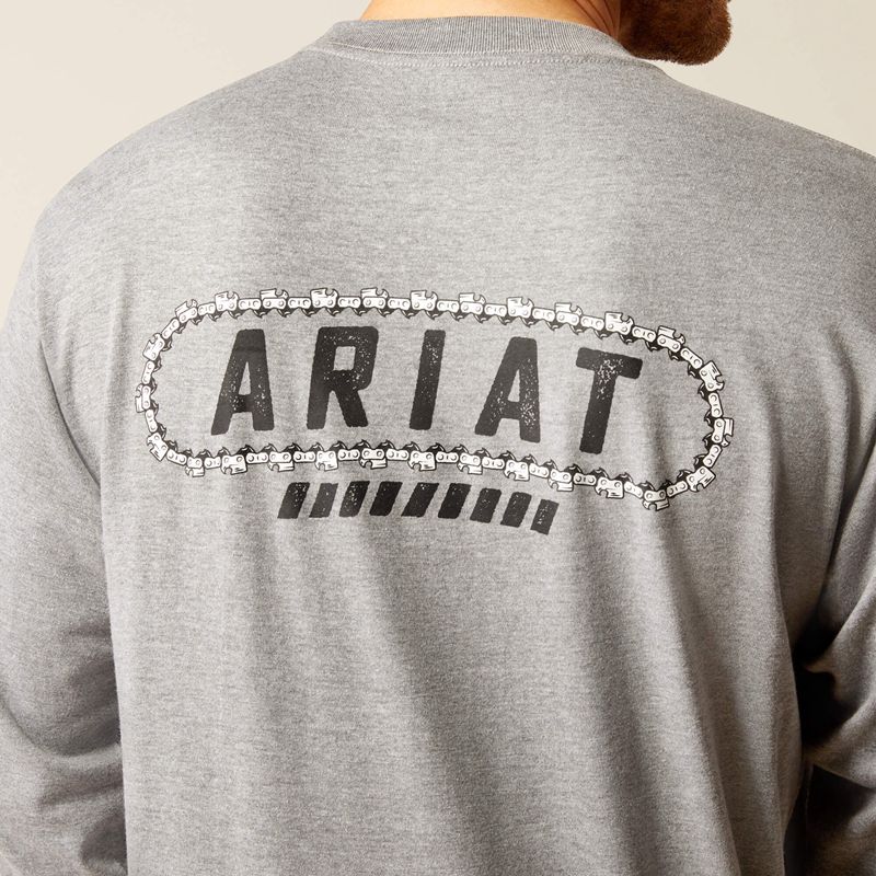 Heather Grey Ariat Rebar Cotton Strong Chainsaw Logo T-Shirt | 26SXOKLIB