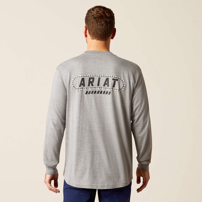 Heather Grey Ariat Rebar Cotton Strong Chainsaw Logo T-Shirt | 26SXOKLIB