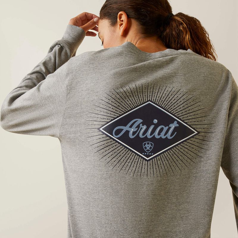 Heather Grey Ariat Rebar Cotton Strong Diamond | 42OYJUIBX