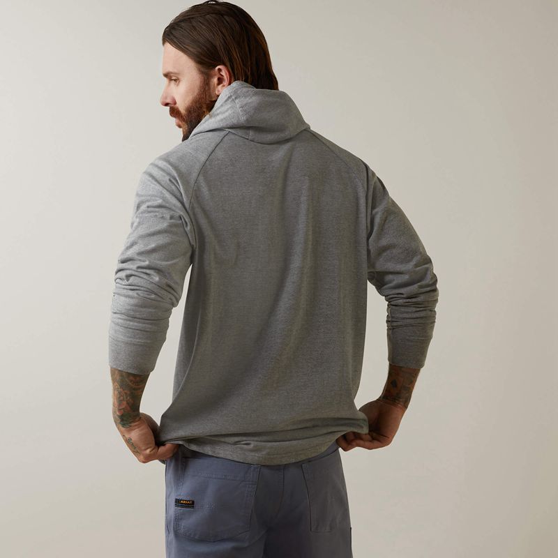 Heather Grey Ariat Rebar Cotton Strong Hooded T-Shirt | 86ILUXRCH