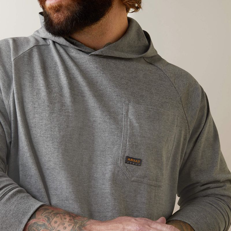 Heather Grey Ariat Rebar Cotton Strong Hooded T-Shirt | 86ILUXRCH