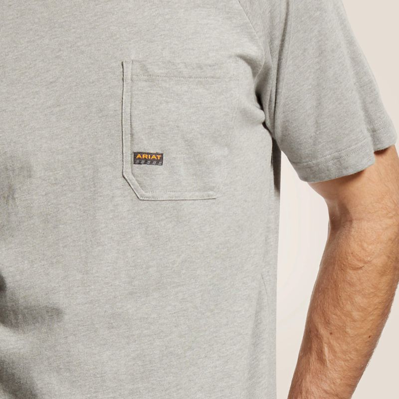 Heather Grey Ariat Rebar Cotton Strong T-Shirt | 80VENGWKA