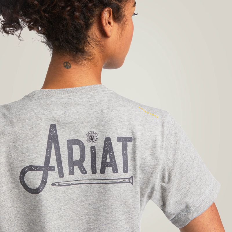 Heather Grey Ariat Rebar Workman Graphic Logo T-Shirt | 96TSWEQIY