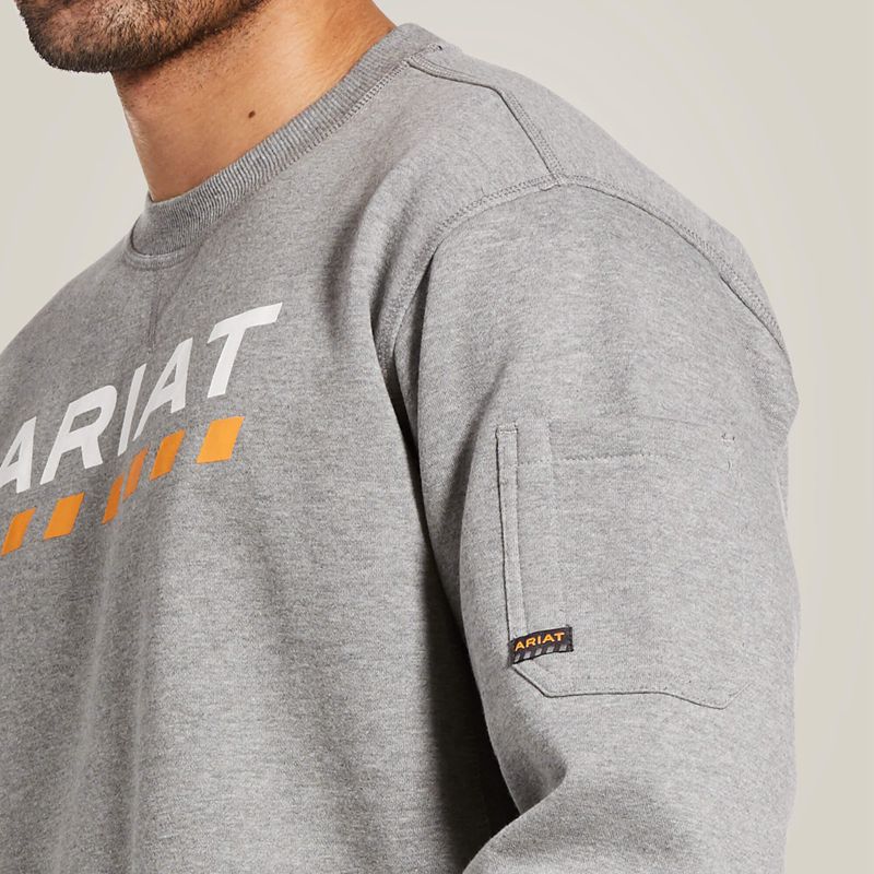 Heather Grey Ariat Rebar Workman Logo Sweatshirt | 93FLWZDEN