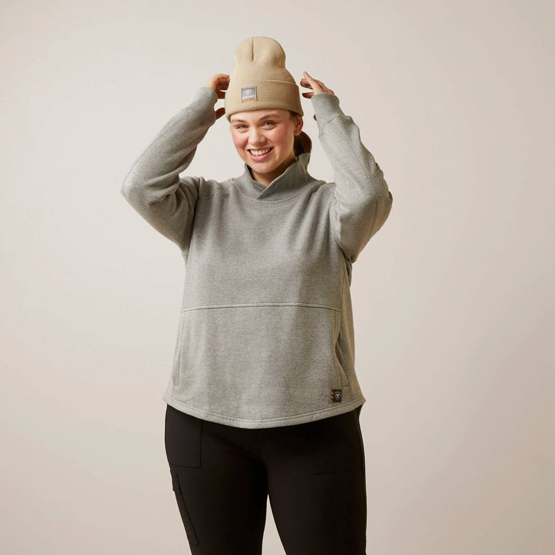 Heather Grey Ariat Rebar Workman Oversized Funnel Sweatshirt | 07OCFRHYT