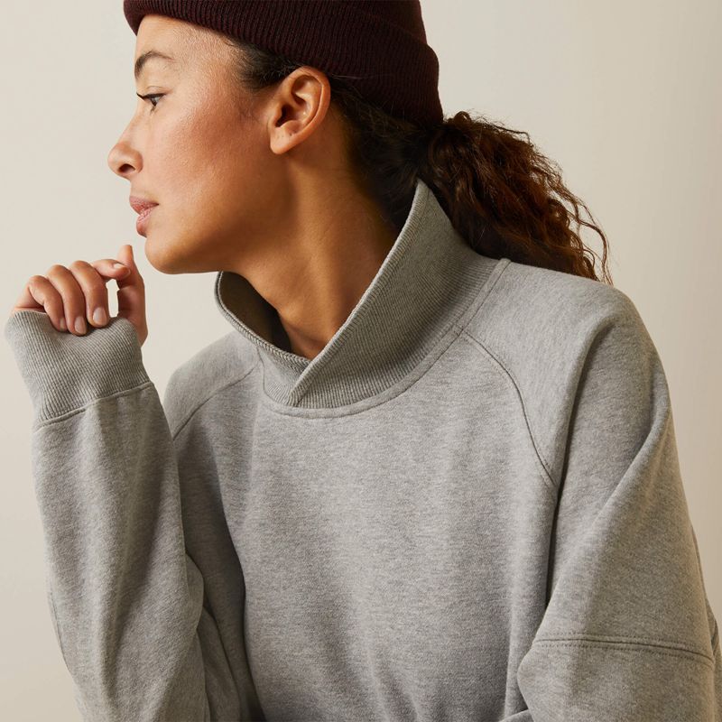 Heather Grey Ariat Rebar Workman Oversized Funnel Sweatshirt | 07OCFRHYT