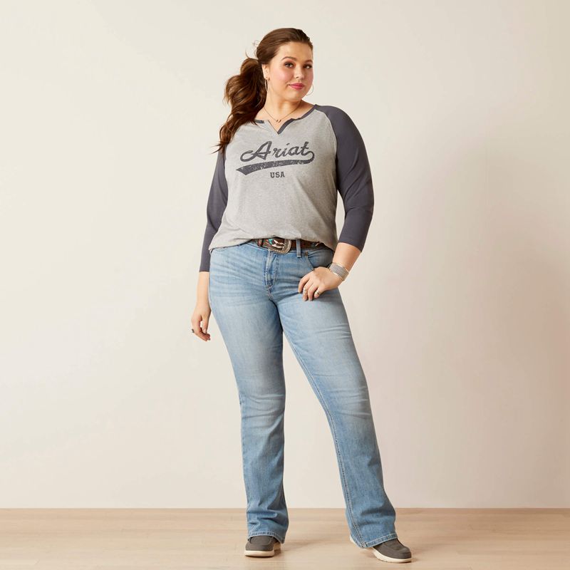 Heather Grey Ariat Split Neck | 24VWMPQOD