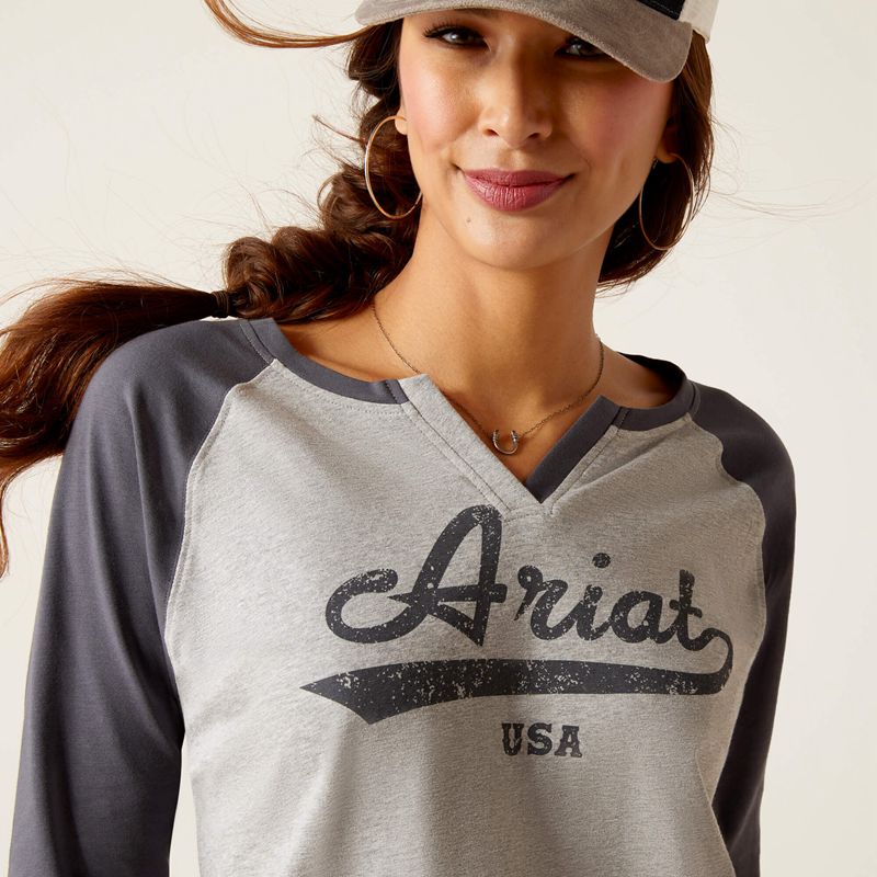 Heather Grey Ariat Split Neck | 24VWMPQOD