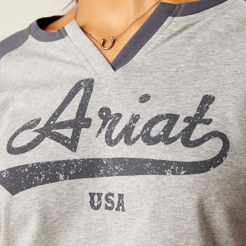 Heather Grey Ariat Split Neck | 24VWMPQOD