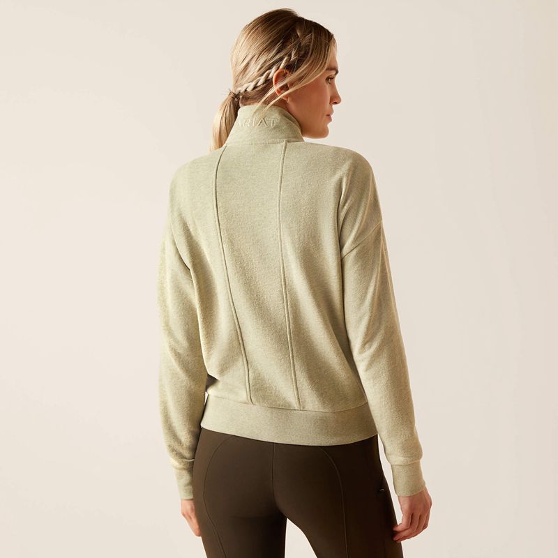 Heather Laurel Green Ariat Friday Cotton 1/2 Zip Sweatshirt | 35LMOPBJT