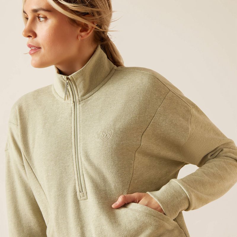 Heather Laurel Green Ariat Friday Cotton 1/2 Zip Sweatshirt | 35LMOPBJT