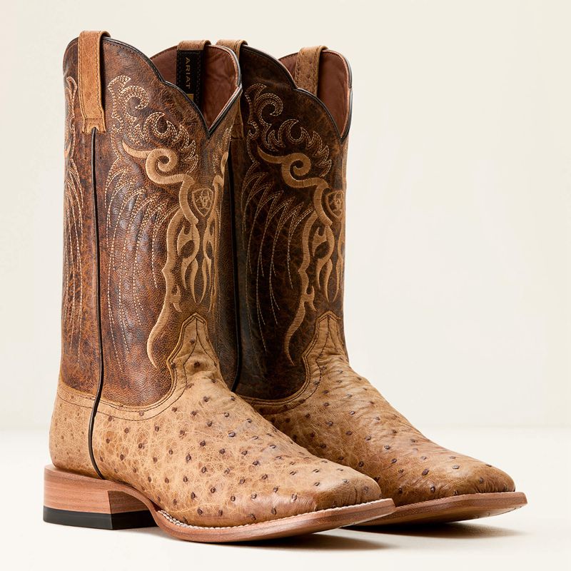 Honey Tan Full Quill Ostrich/Chestnut Br Ariat Rio Cowboy Boot | 27GTSLOPW