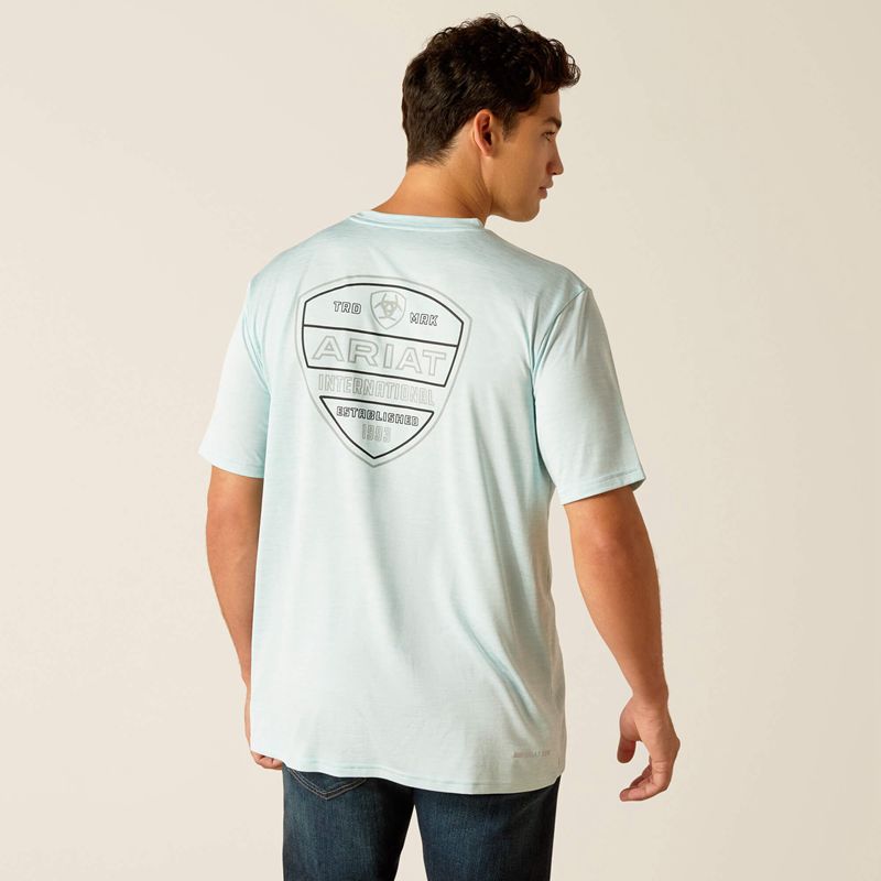 Iced Aqua Ariat Charger Crestline T-Shirt | 17REXCZFM