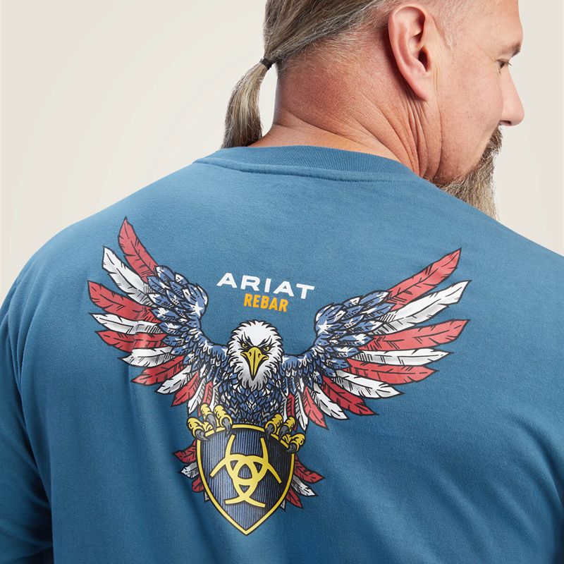 Indian Teal Ariat Rebar Cotton Strong American Raptor T-Shirt | 09TZWLYEI