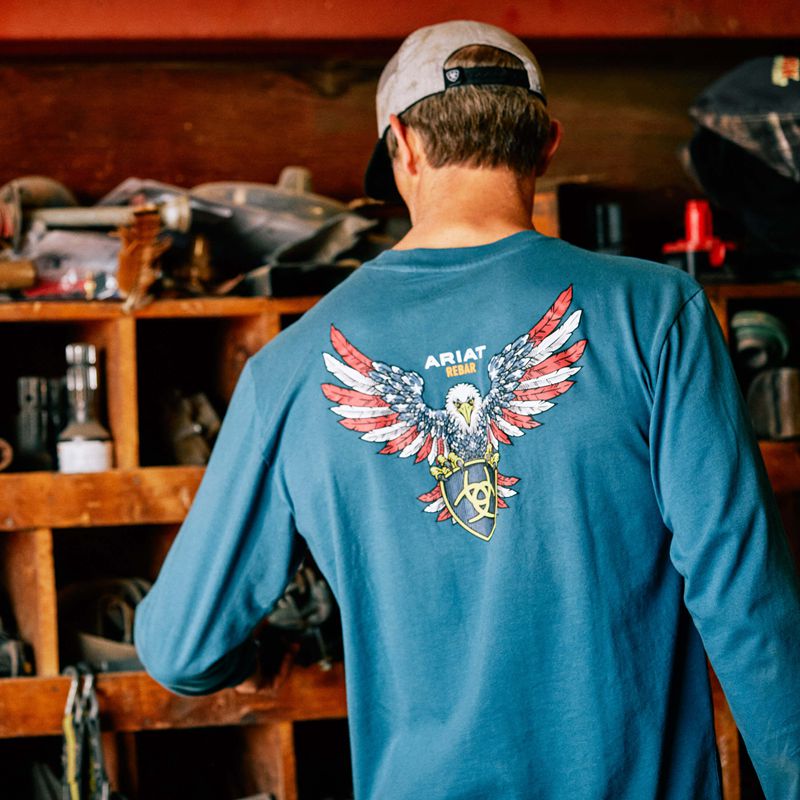 Indian Teal Ariat Rebar Cotton Strong American Raptor T-Shirt | 09TZWLYEI