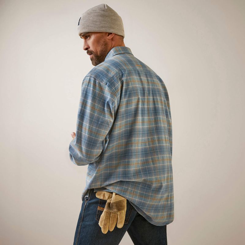 Indian Teal Plaid Ariat Rebar Flannel Durastretch Work Shirt | 65PTZUJOG