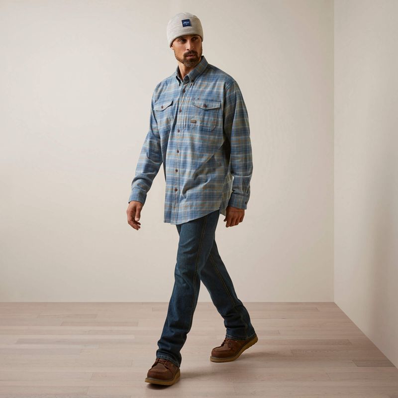 Indian Teal Plaid Ariat Rebar Flannel Durastretch Work Shirt | 65PTZUJOG