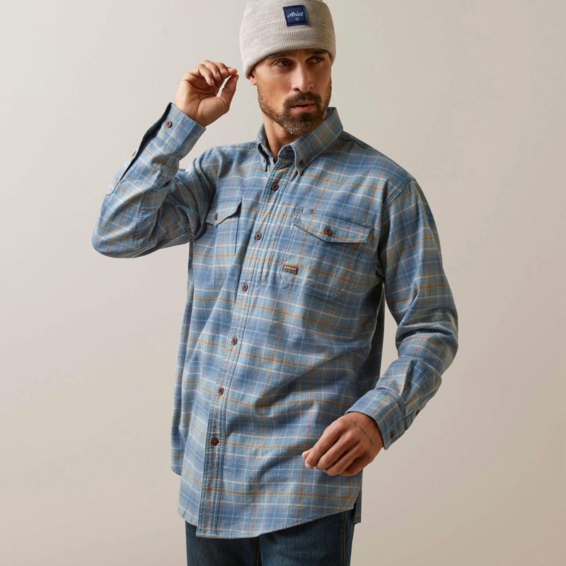 Indian Teal Plaid Ariat Rebar Flannel Durastretch Work Shirt | 65PTZUJOG