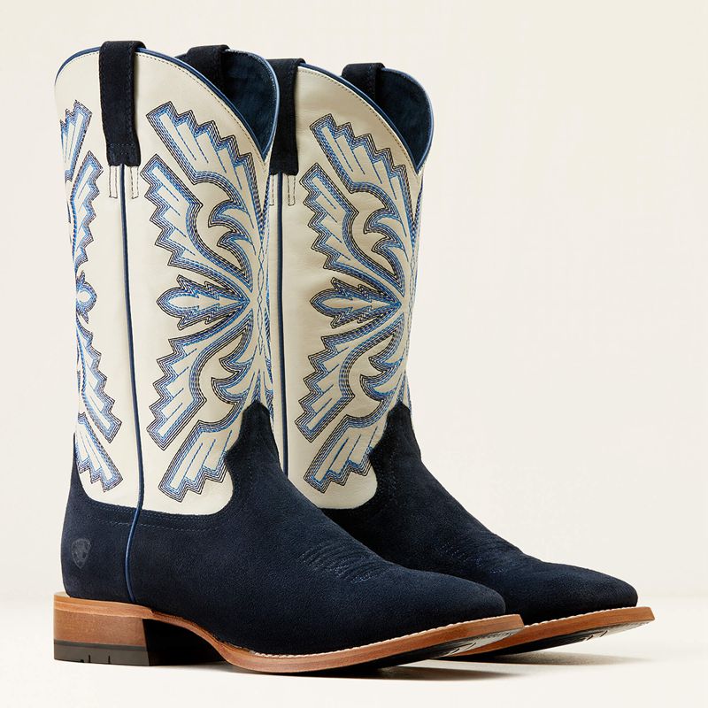 Indigo Roughout/Blanco Ariat Sting Cowboy Boot | 38HBLARNW