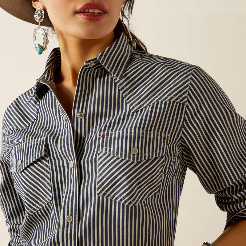 Indigo Stripe Ariat Railroad Stripe Shirt | 03HPZTWFQ