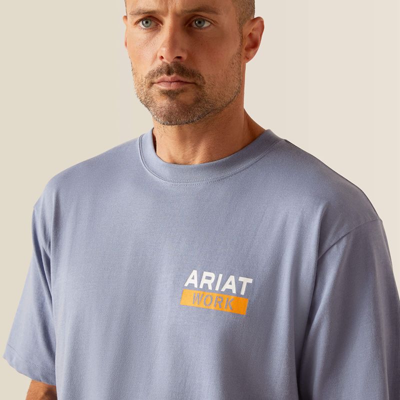 Infinity Heather Ariat Rebar Cotton Strong Roughneck Graphic T-Shirt | 89CLQSXNV