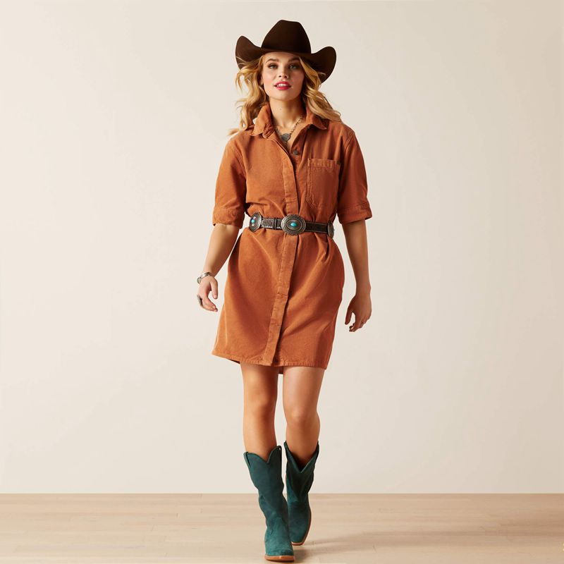 Khaki/Camel Ariat Corduroy Dress | 82SZCFOUL