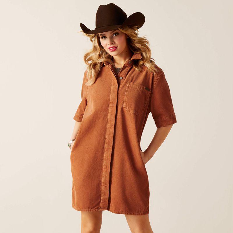 Khaki/Camel Ariat Corduroy Dress | 82SZCFOUL