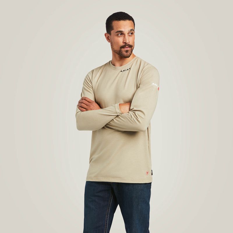 Khaki Ariat Fr Baselayer T-Shirt | 80VZPRKYH