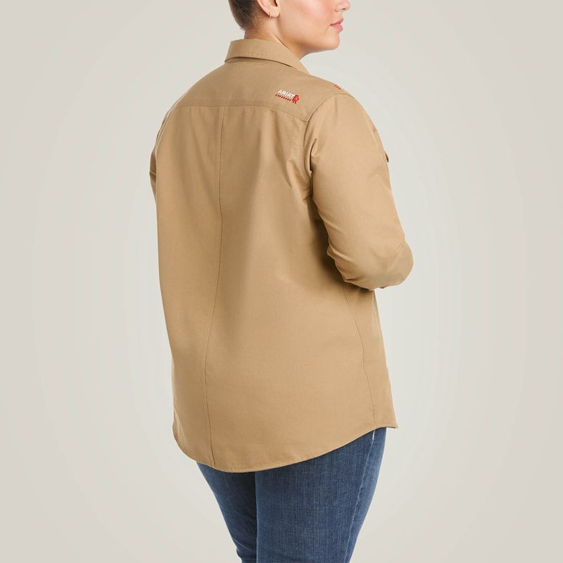 Khaki Ariat Fr Featherlight Work Shirt | 92JUERTGV