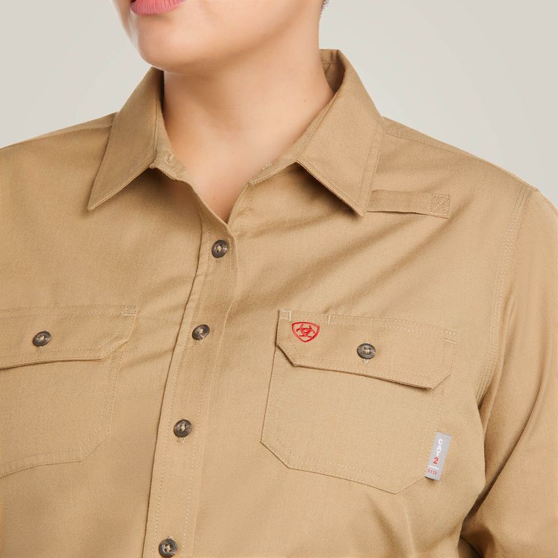 Khaki Ariat Fr Featherlight Work Shirt | 92JUERTGV