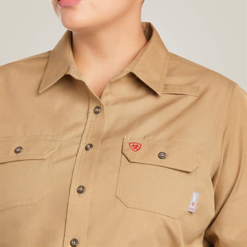 Khaki Ariat Fr Featherlight Work Shirt | 92JUERTGV