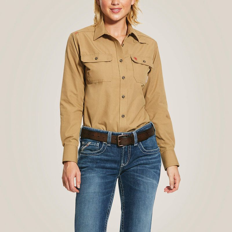 Khaki Ariat Fr Featherlight Work Shirt | 92JUERTGV