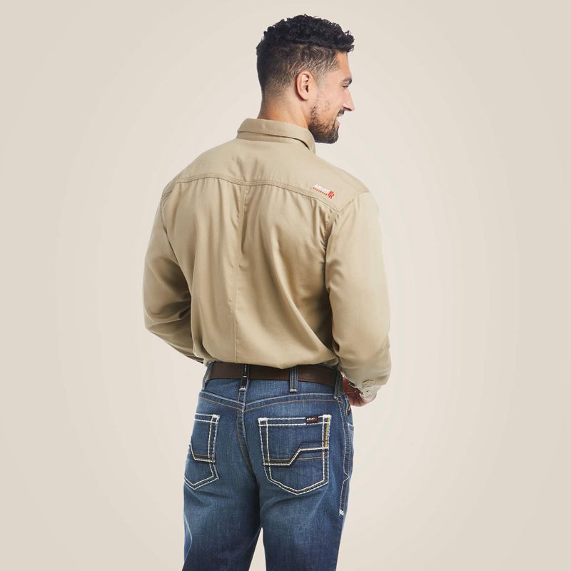 Khaki Ariat Fr Solid Work Shirt | 17LMNRPEU