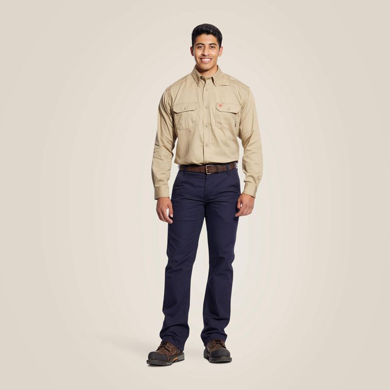 Khaki Ariat Fr Solid Work Shirt | 17LMNRPEU