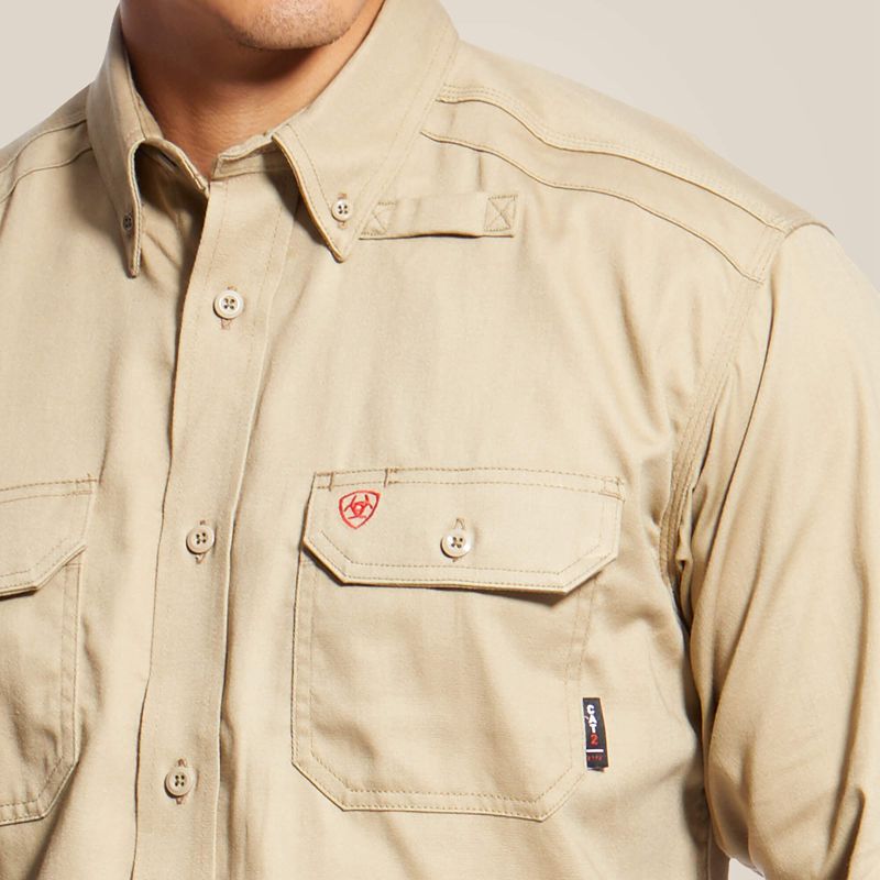 Khaki Ariat Fr Solid Work Shirt | 17LMNRPEU