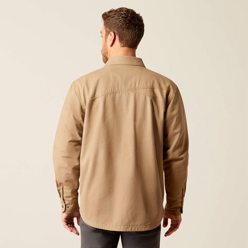 Khaki Ariat Rebar Canvas Shirt Jacket | 95FLZEANY