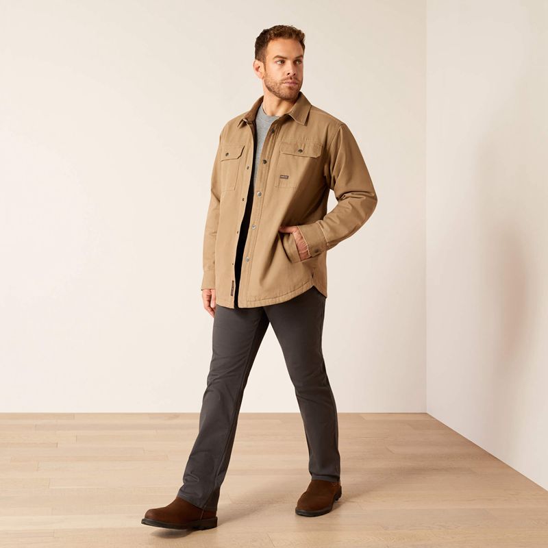 Khaki Ariat Rebar Canvas Shirt Jacket | 95FLZEANY