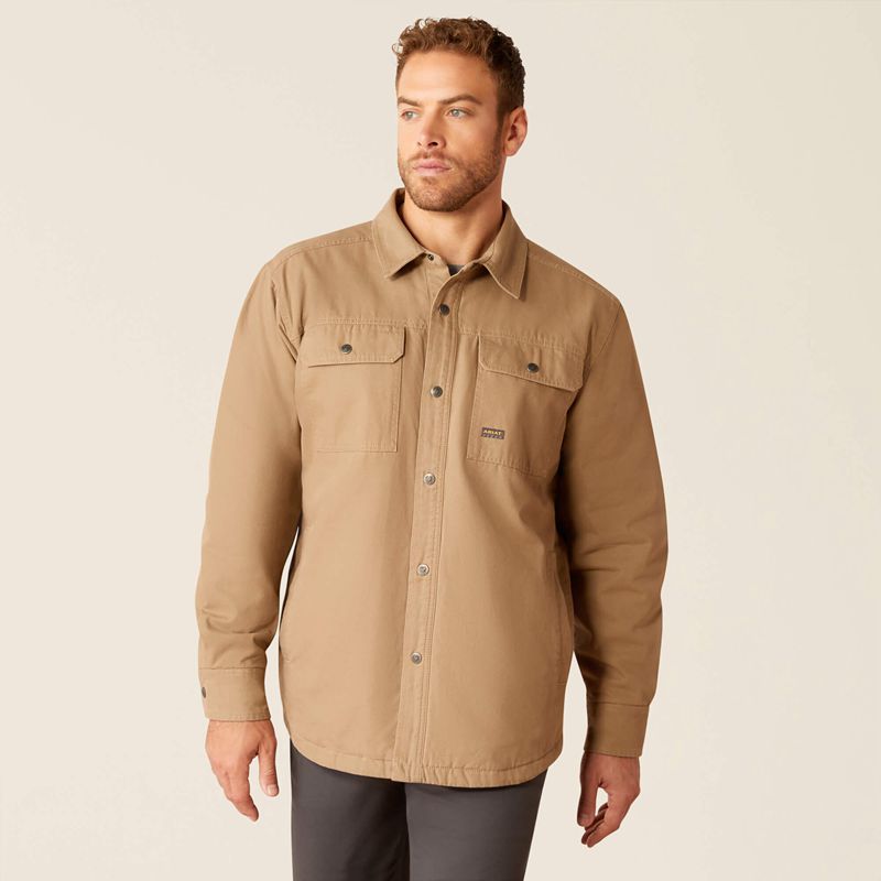 Khaki Ariat Rebar Canvas Shirt Jacket | 95FLZEANY