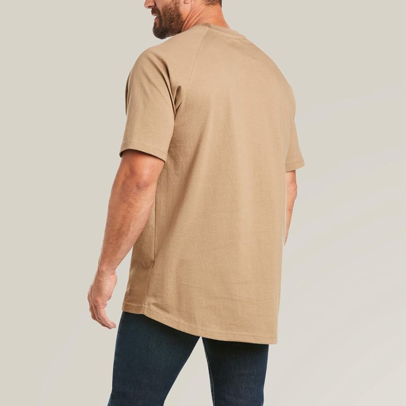 Khaki Ariat Rebar Cotton Strong T-Shirt | 51SQNOXTU