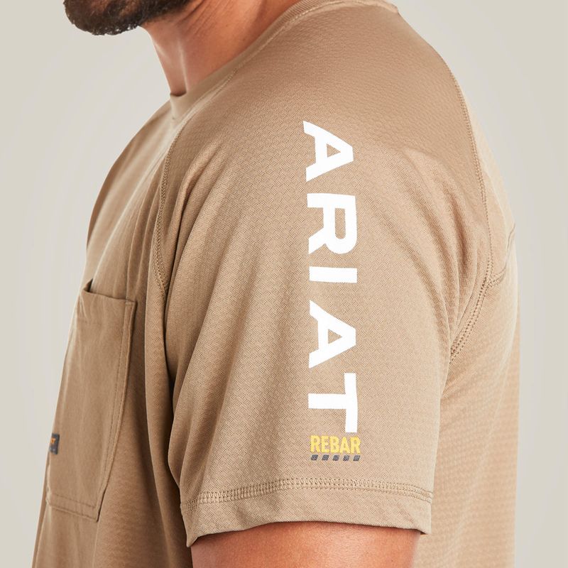 Khaki Ariat Rebar Heat Fighter T-Shirt | 70SFIZYCM